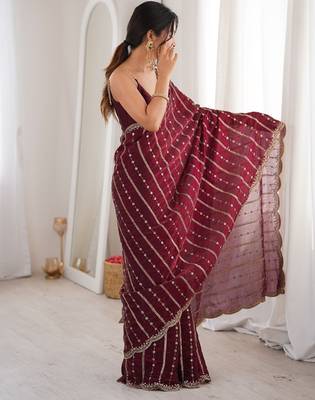 Wine fendy satin sequence embroidered saree 2