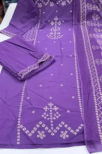 Women Cotton Bandhani Printed Kurta Pant Dupatta Set