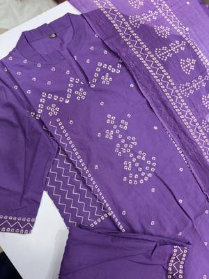 Women Cotton Bandhani Printed Kurta Pant Dupatta Set 3