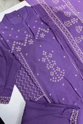 Women Cotton Bandhani Printed Kurta Pant Dupatta Set