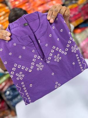 Women Cotton Bandhani Printed Kurta Pant Dupatta Set 4