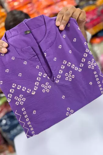 Women Cotton Bandhani Printed Kurta Pant Dupatta Set