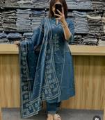 Women's Cotton Bandhani Printed Kurta Pant Dupatta Set