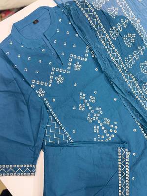 Women's Cotton Bandhani Printed Kurta Pant Dupatta Set 3