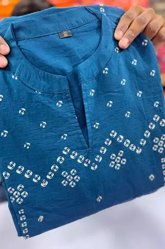 Women's Cotton Bandhani Printed Kurta Pant Dupatta Set