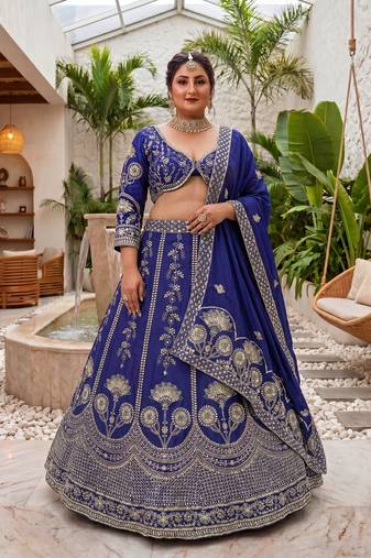 Plus Size Chinon Silk Embroidered Lehenga Choli Set | Ready to Wear 34-50