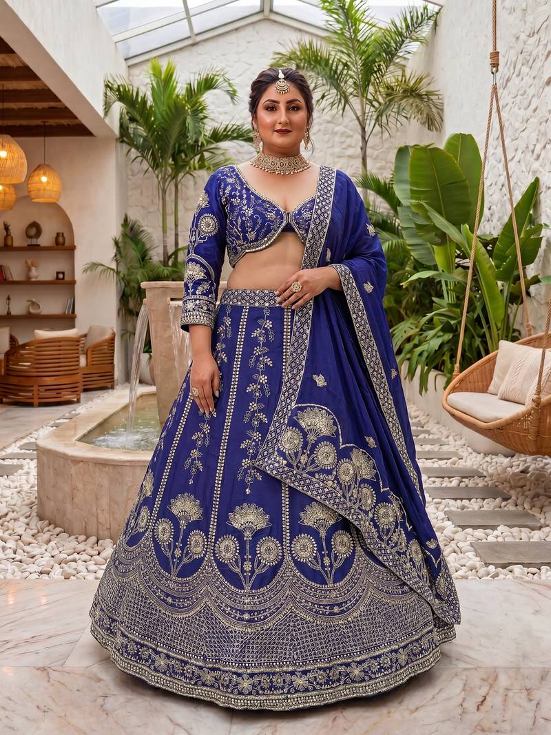 Plus Size Chinon Silk Embroidered Lehenga Choli Set | Ready to Wear 34-50