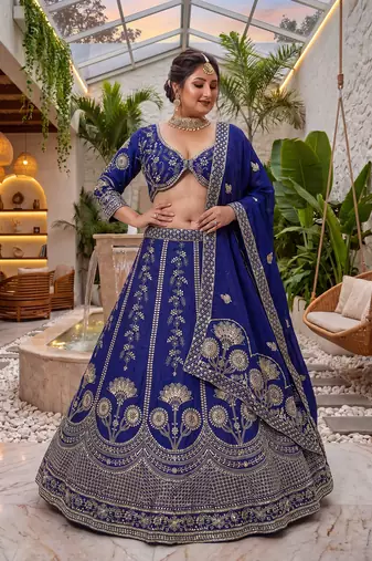 Plus Size Chinon Silk Embroidered Lehenga Choli Set | Ready to Wear 34-50