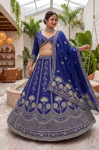 Plus Size Chinon Silk Embroidered Lehenga Choli Set | Ready to Wear 34-50