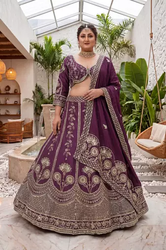 Designer Plus Size Wedding Lehenga Choli with Sequins & Zari Work | Sizes 34-50