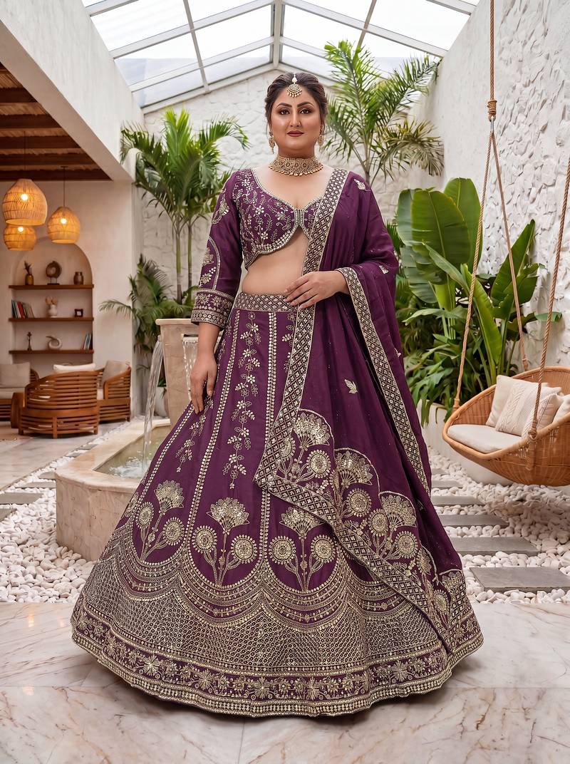 Designer Plus Size Wedding Lehenga Choli with Sequins & Zari Work | Sizes 34-50