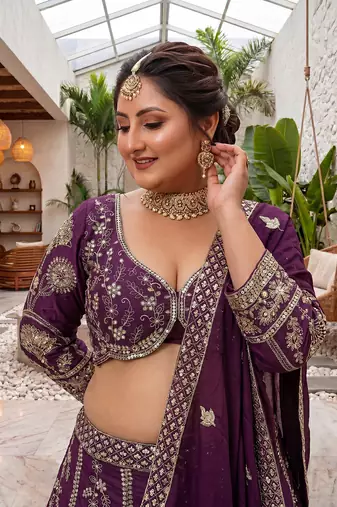 Designer Plus Size Wedding Lehenga Choli with Sequins & Zari Work | Sizes 34-50