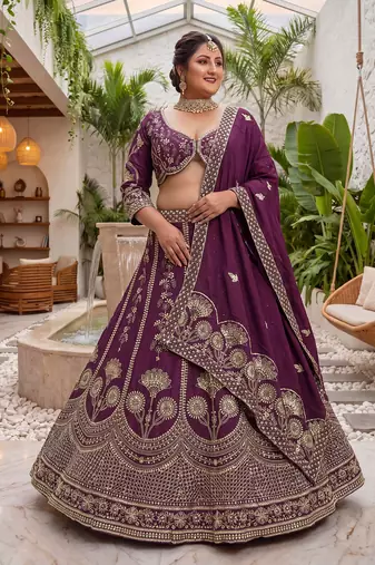 Designer Plus Size Wedding Lehenga Choli with Sequins & Zari Work | Sizes 34-50