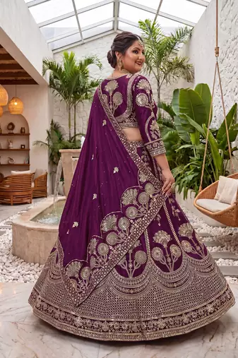 Designer Plus Size Wedding Lehenga Choli with Sequins & Zari Work | Sizes 34-50