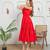 Red cotton tiered flowy frock dress for women