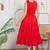 Red cotton tiered flowy frock dress for women