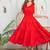 Red cotton tiered flowy frock dress for women