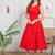 Red cotton tiered flowy frock dress for women
