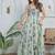 Green floral printed cotton fit and flare dress for women