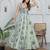 Green floral printed cotton fit and flare dress for women