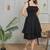 Black solid cotton fit & flare dress for women