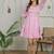 Pink solid cotton tiered dress for women
