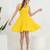 Yellow solid cotton fit & flare dress for women