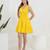 Yellow solid cotton fit & flare dress for women