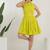 Lemon green solid cotton tiered fit & flare dress for women