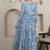 Blue floral printed cotton tiered maxi dress for women