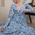 Blue floral printed cotton tiered maxi dress for women