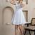 White solid cotton tiered dress for women