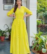 Lemon green solid cotton maxi dress for women