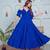 Blue solid cotton tiered fit & flare dress for women