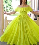 Lemon solid cotton tiered maxi dress for women