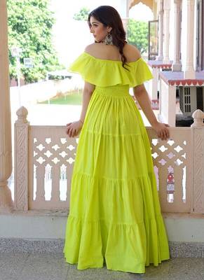 Lemon solid cotton tiered maxi dress for women 2