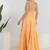 Peach solid cotton tiered gown maxi dress for women