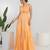 Peach solid cotton tiered gown maxi dress for women