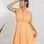 Peach solid cotton tiered gown maxi dress for women
