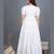 White self design cotton tiered maxi dress for women