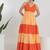 Orange color block cotton tiered maxi dress for women