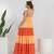 Orange color block cotton tiered maxi dress for women