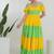 Yellow & green color block cotton tiered maxi dress for women