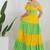Yellow & green color block cotton tiered maxi dress for women