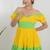 Yellow & green color block cotton tiered maxi dress for women