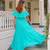 Turquoise solid cotton tiered maxi dress for women