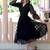 Black ruffled georgette fit & flare midi dress for women