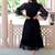 Black ruffled georgette fit & flare midi dress for women