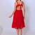 Red solid georgette fit & flare midi dress for women