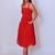 Red solid georgette fit & flare midi dress for women